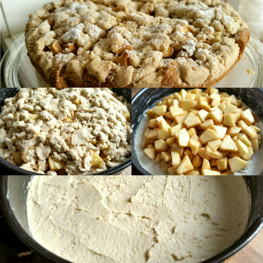 Glutenfreier Streuselkuchen mit Äpfeln und Zimt, vegan Collage
