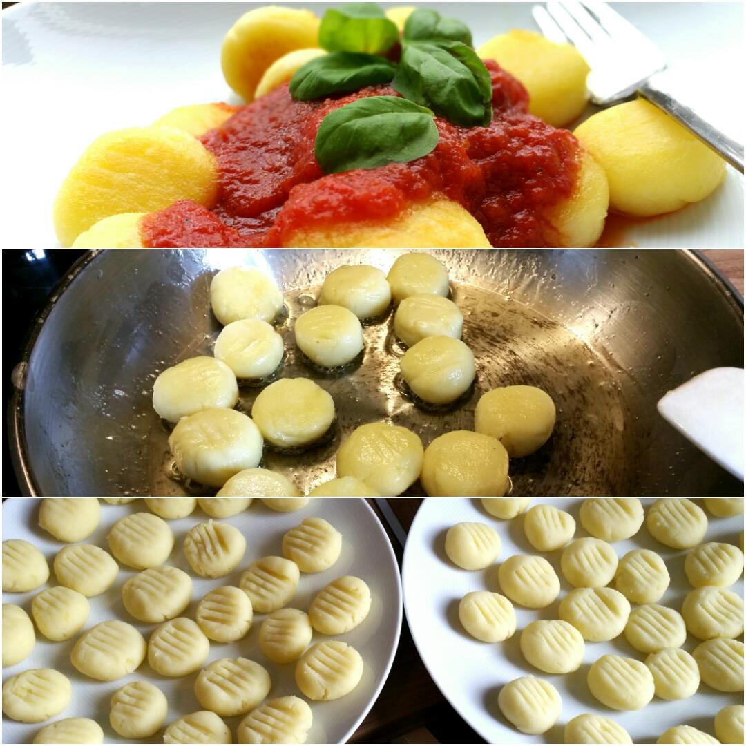 Gnocchi selber machen ohne Ei, mit Tomatensoße, glutenfrei und vegan Collage